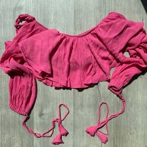 Elegant Fuchsia Blouse with Tassel Ties